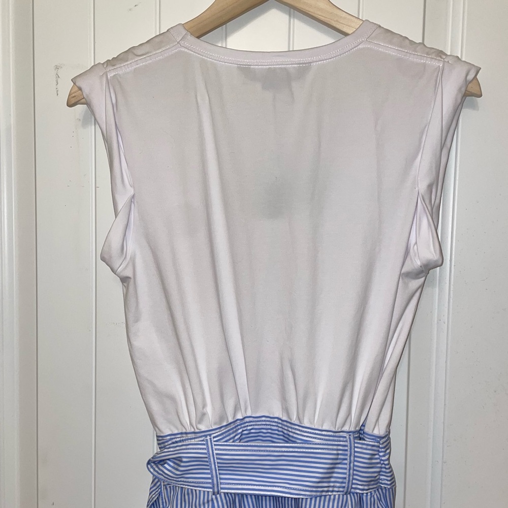 Veronica Beard White Top with Blue Ruffle Mini Dress - Picture 10 of 11